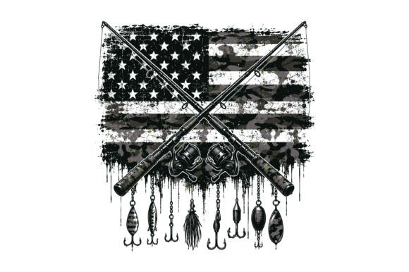 Patriotic Fishing Rods SVG: Versatile Design Asset