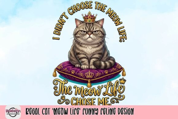 Regal Cat 'Meow Life' Funny Feline Design: A Creative Asset for Modern Projects