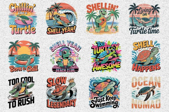Retro Turtle T-Shirt Design SVG Bundle