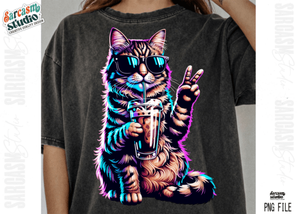 Trippy Peace Sign Cat Neon PNG: Vibrant Design Assets